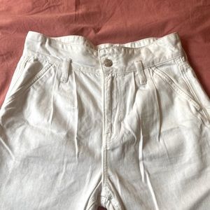 White Paper-bag American Eagle High-waisted Crop Pants